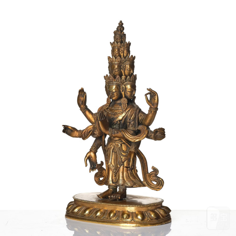A Tibeto-Chinese gilt bronze figure of Avalokiteshvara Ekasdashamukra, - 图2